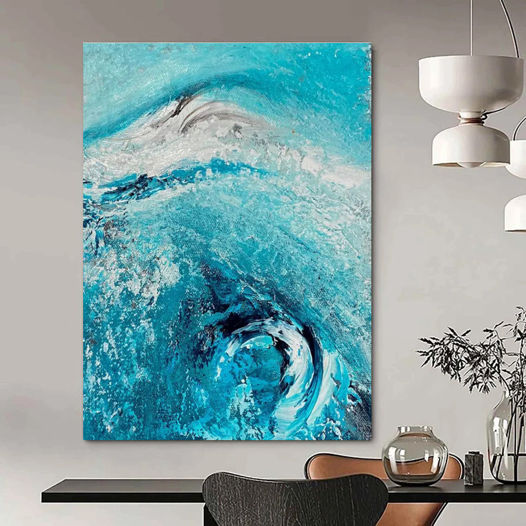 Turquoise Wave Abstract Painting for Nautical - Themed Restaurants HENG469
