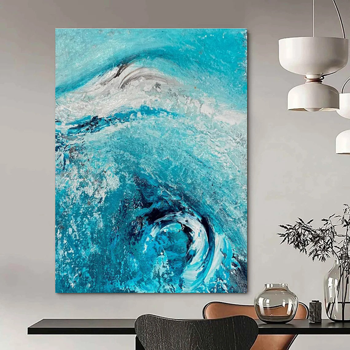 Turquoise Wave Abstract Painting for Nautical - Themed Restaurants HENG469