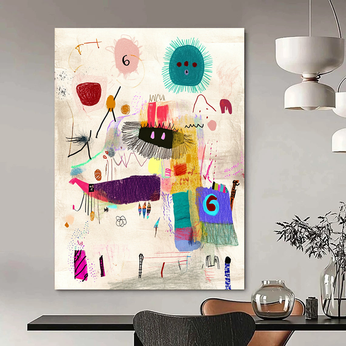 Whimsical Doodle Abstract Painting with Playful Forms GAB0102