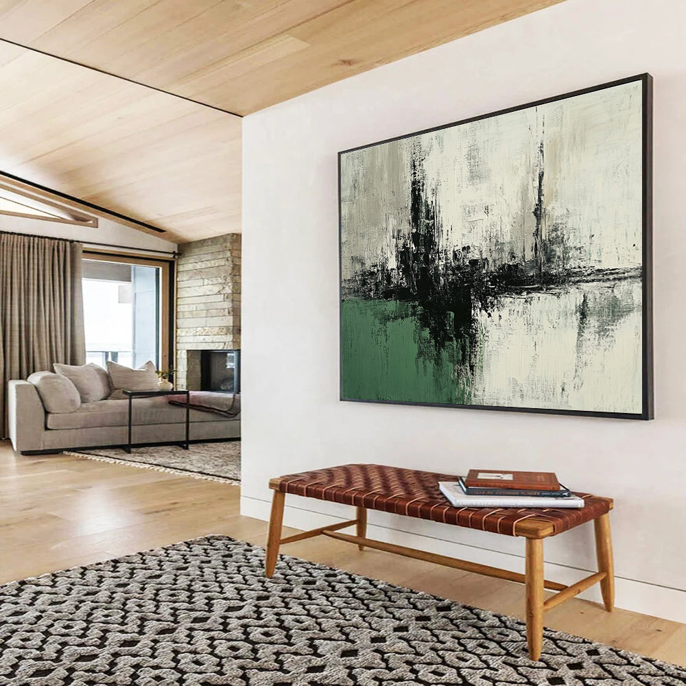 Black and White Abstract Landscape with Textured Horizons Abstract Painting ABS377