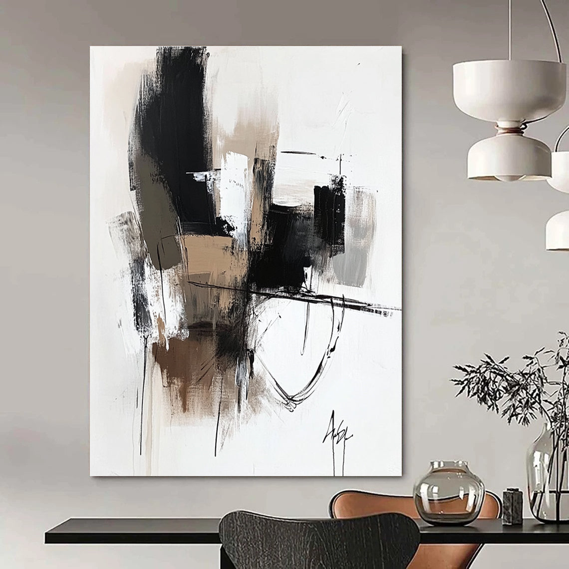 Monochrome Geometric Abstract Painting for Corporate Reception Areas GAB1236