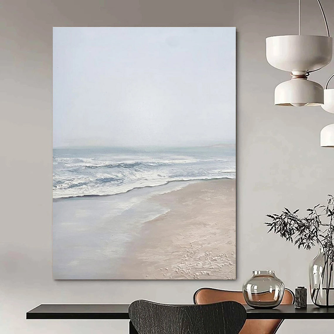 Serene Beach Scene Abstract Painting for Coastal - Themed Spaces HENG310