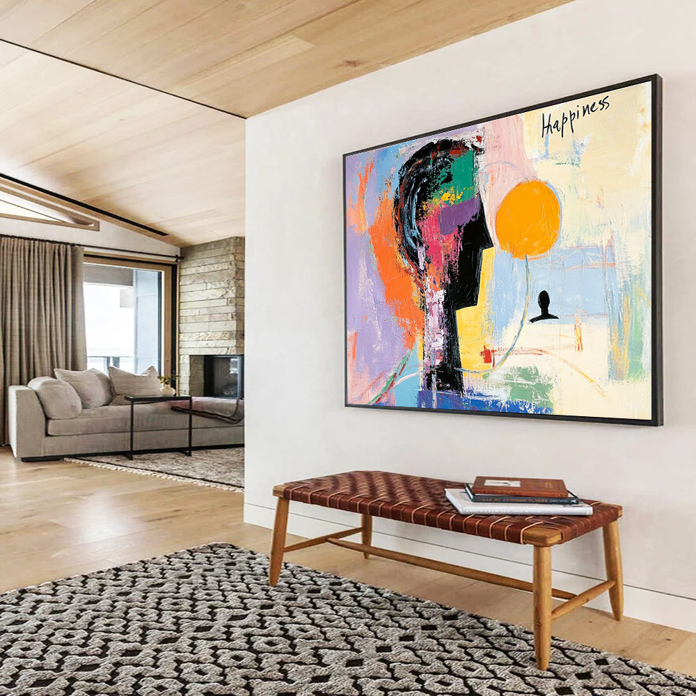 Abstract “Happiness” Figure Painting with Expressive, Colorful Emotions ABS517