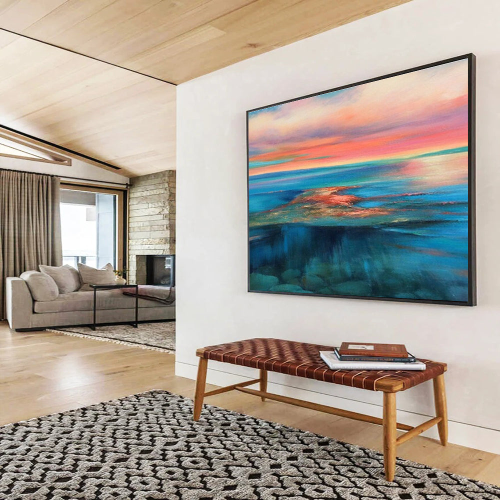 Colorful Coastal Abstract Vibrant Seascape Painting for Lively Interiors YHT023