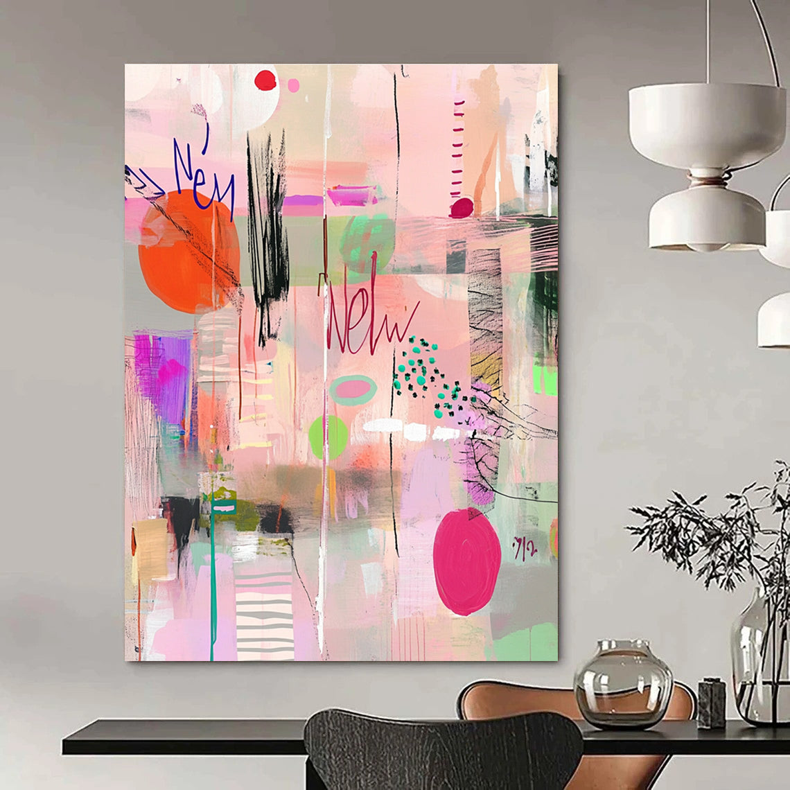 Pastel - Colored Abstract Collage Painting for Bohemian - Styled Cafes GAB1121