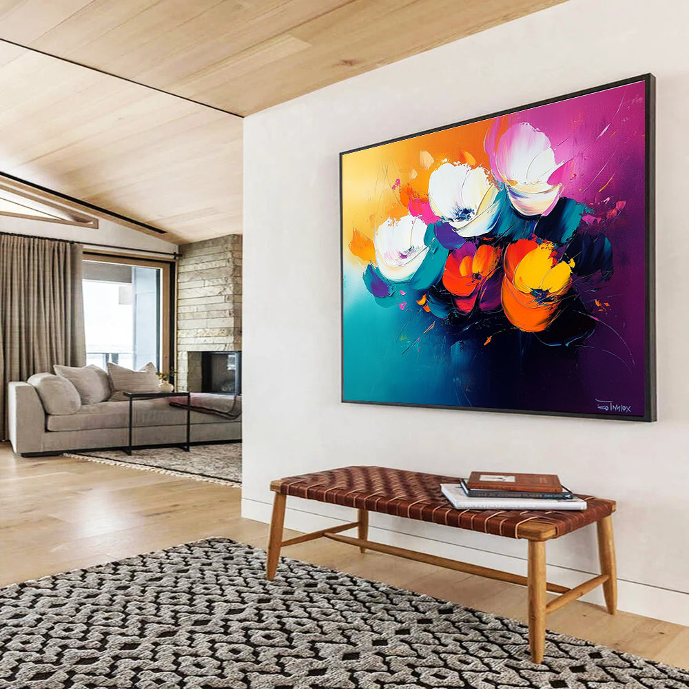Vivid Flower Bouquet Abstract Painting with Energetic, Colorful Blooms ABS478