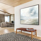 Seaside with Flying Birds Abstract Painting with Tranquil Serenity ABS613