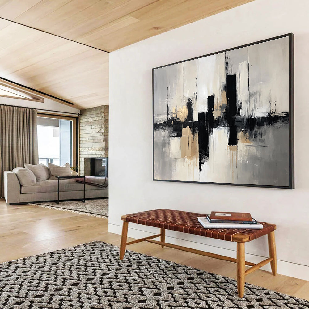 Abstract Cityscape: Urban Silhouettes with Metallic Accents Abstract Painting ABS178