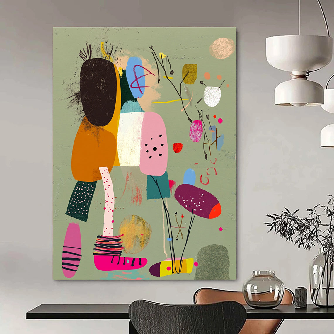 Pastel Abstract Figures Painting with Gentle Tones GAB0103