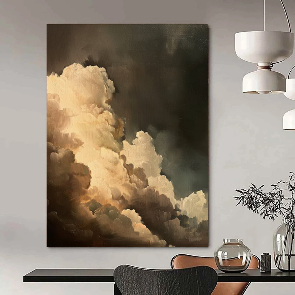 Dark Clouds Abstract Painting for Dramatic Home Theater Foyers HENG014