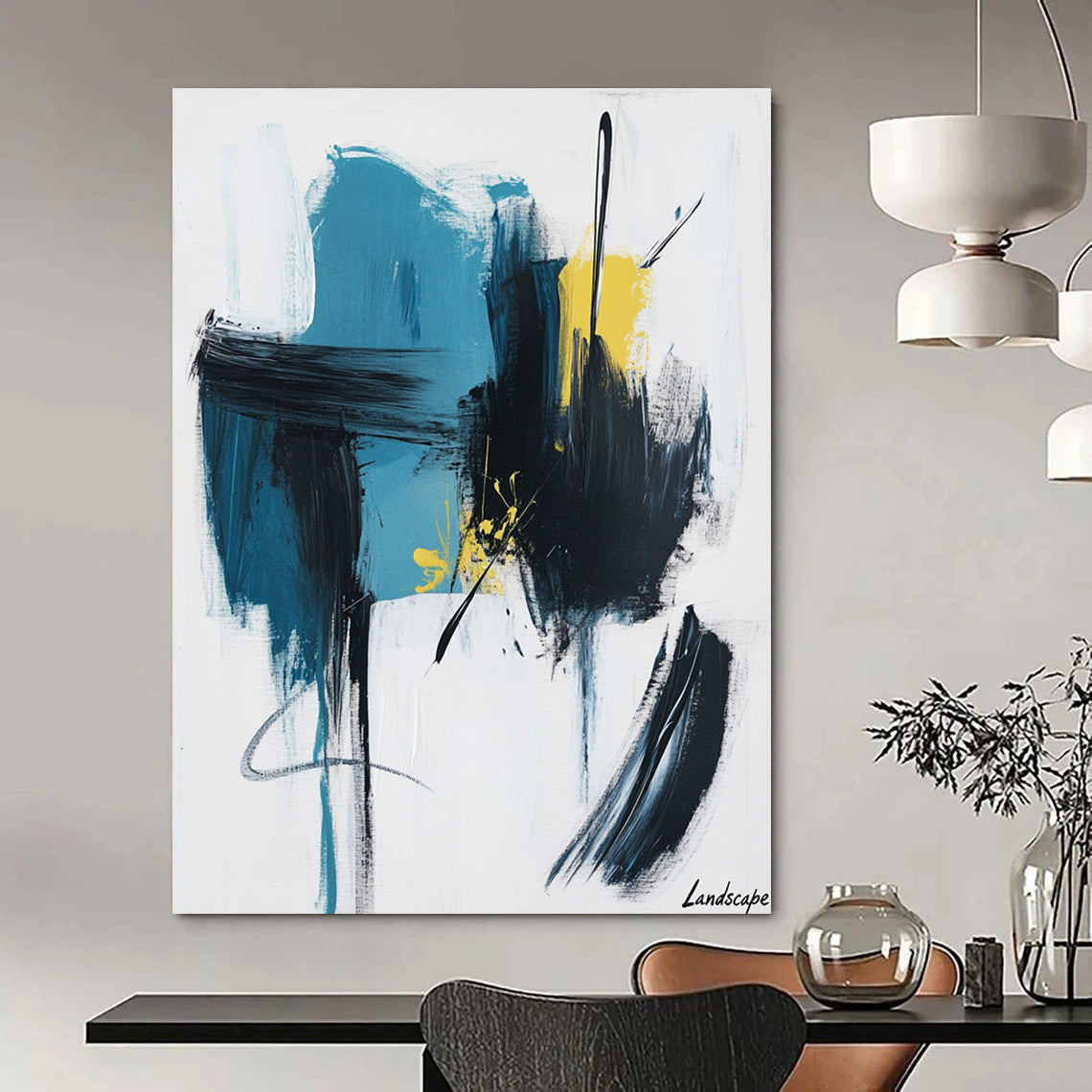 Blue, Black, and Yellow Abstract Painting for Creative Studio Lounges GAB1197
