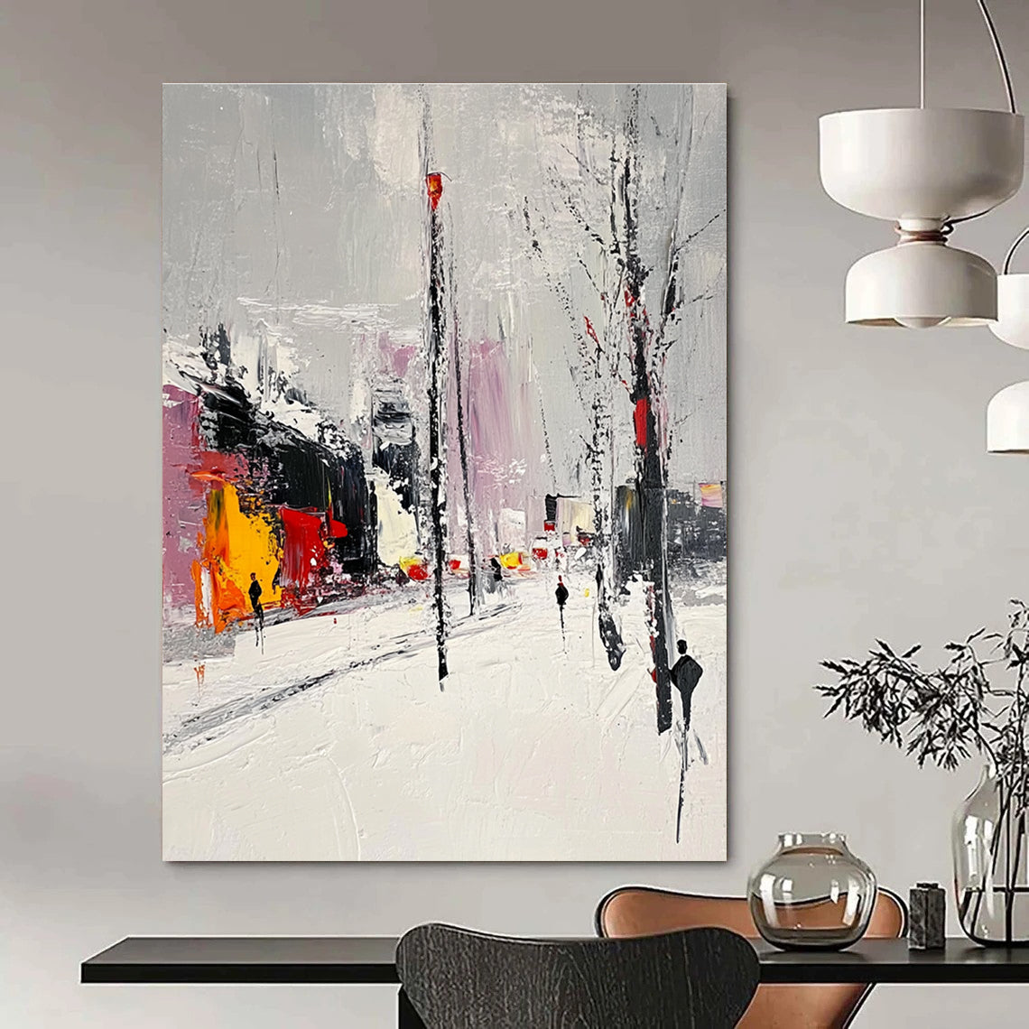 Snowy Urban Street - Winter City Abstract Painting GAB0608