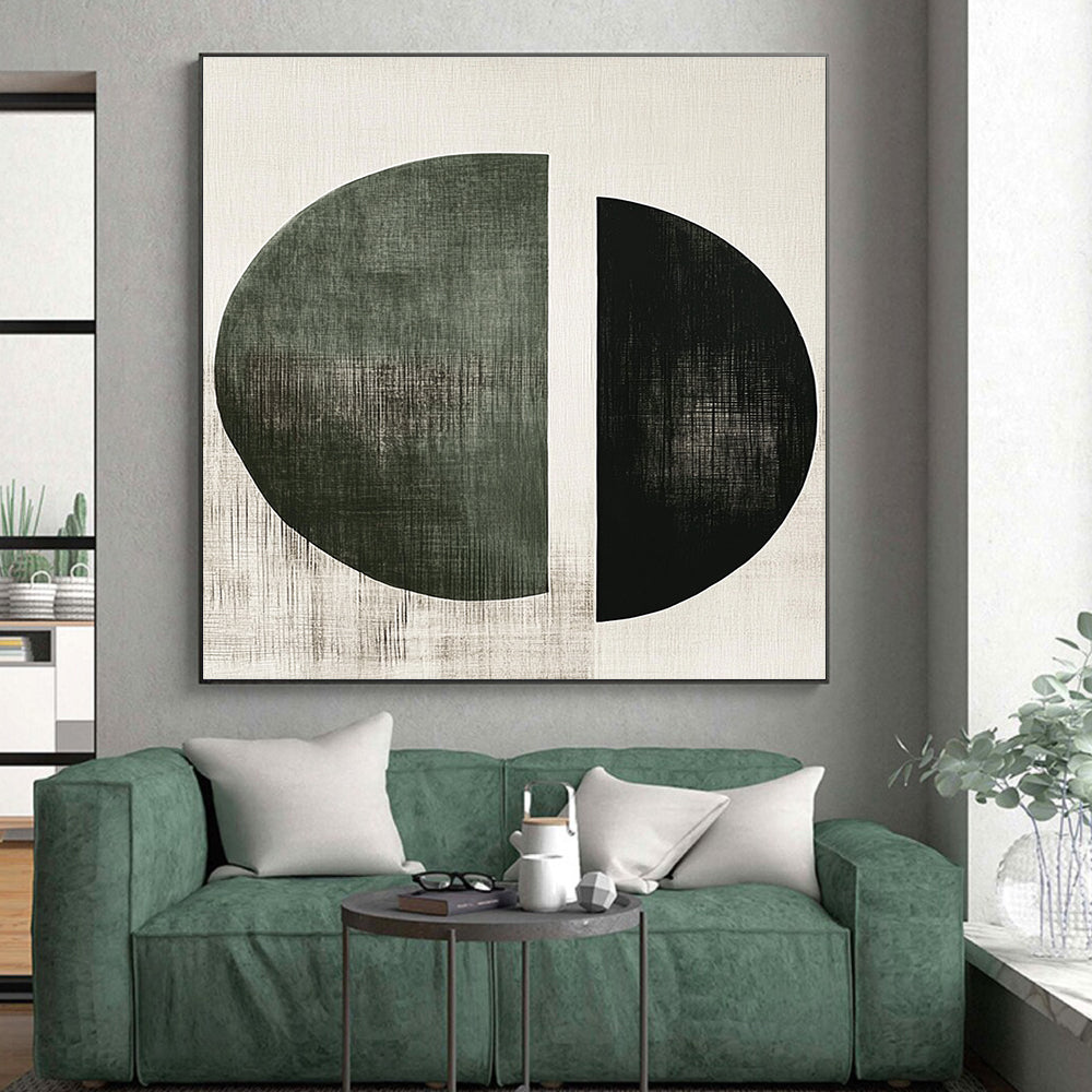 Split Circle Shapes Abstract Painting with Minimalist Geometry WINK131