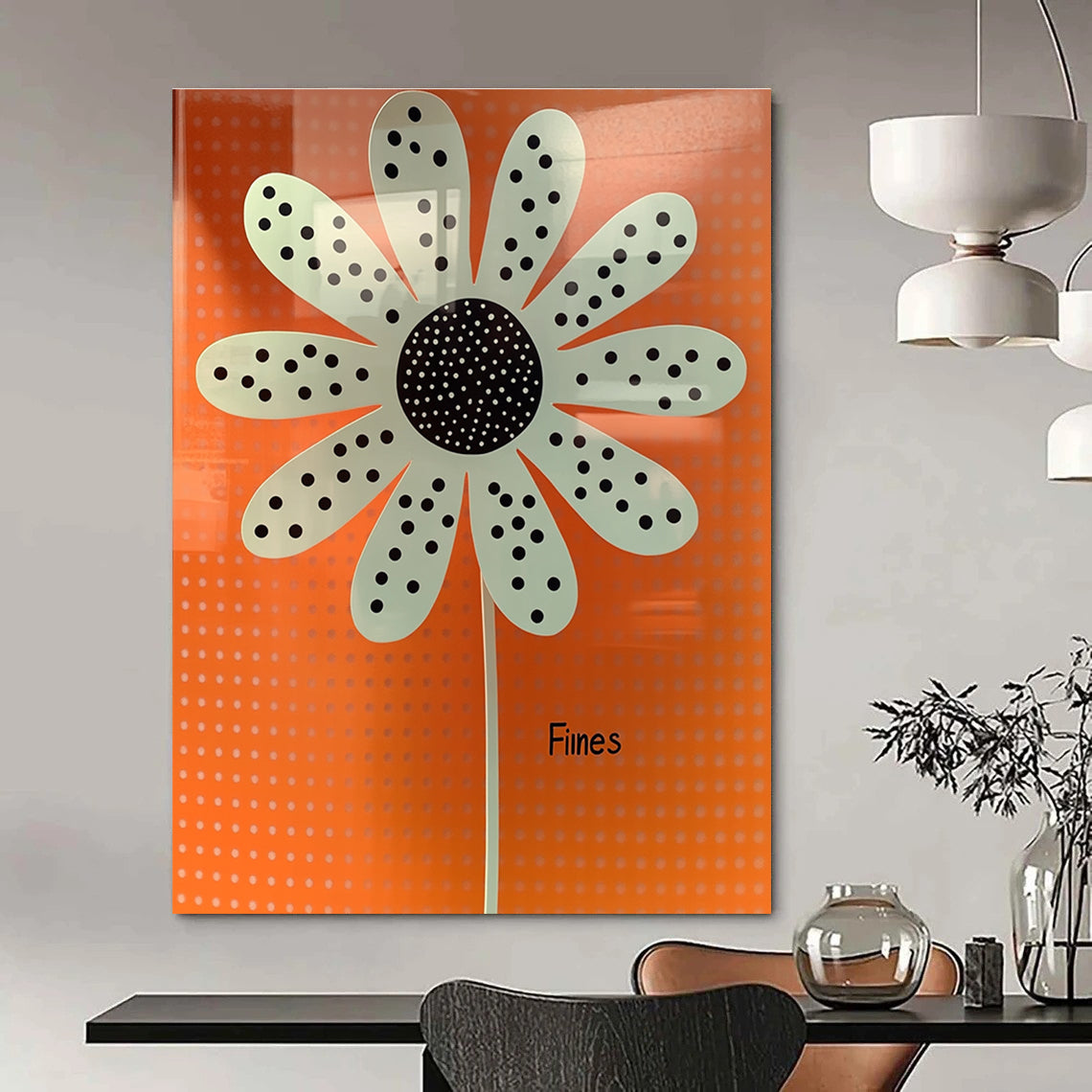 Polka Dot Flower on Orange - Playful Botanical Art GAB0408