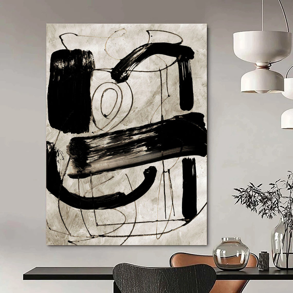 Expressive Black - White Abstract Painting for Edgy Urban Studios HENG169