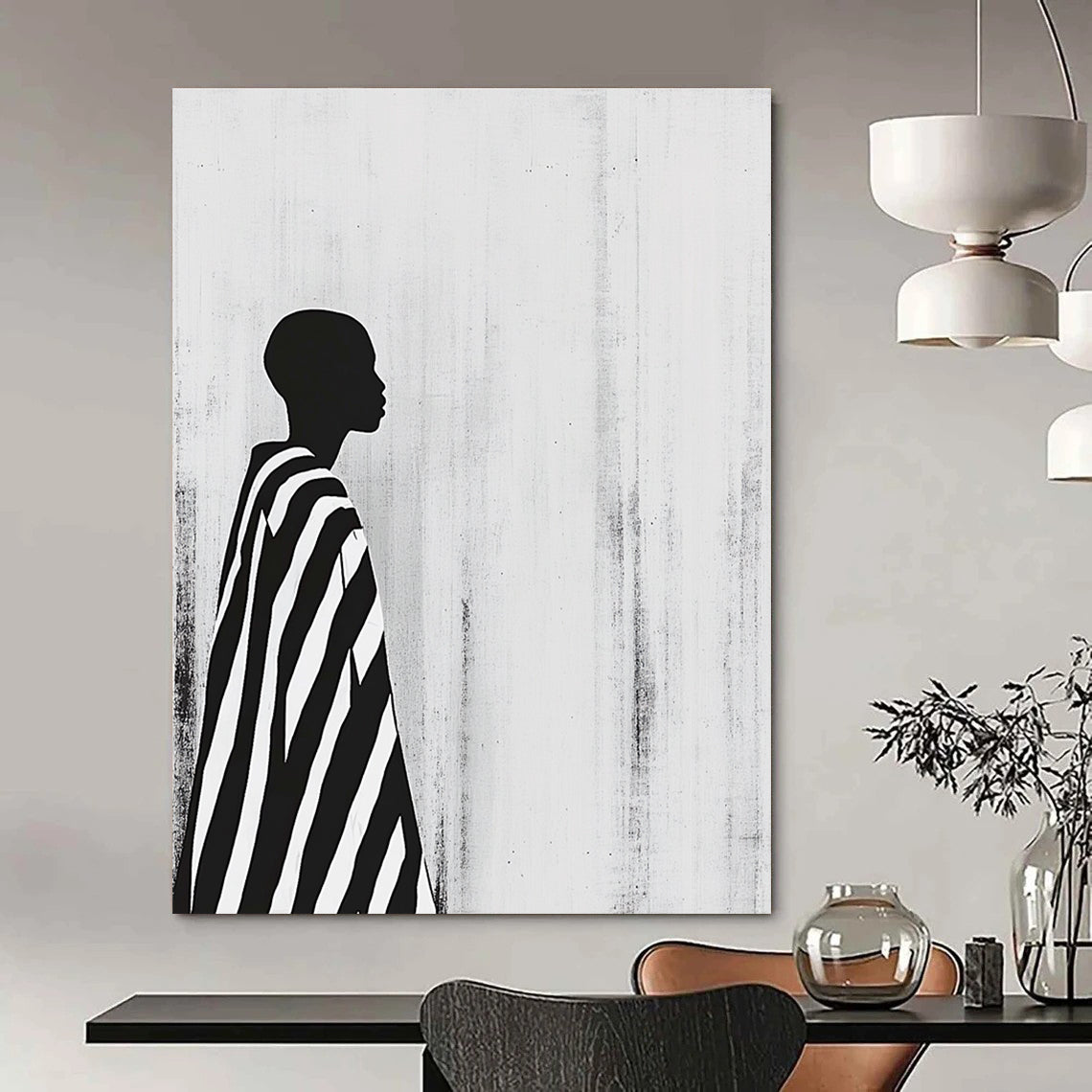 Striped Cloak Silhouette Abstract Painting of Urban Mystery GAB0216
