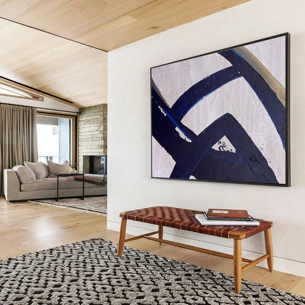 Dark Blue Abstract Lines Painting for Modern Corporate Lobbies YHT350