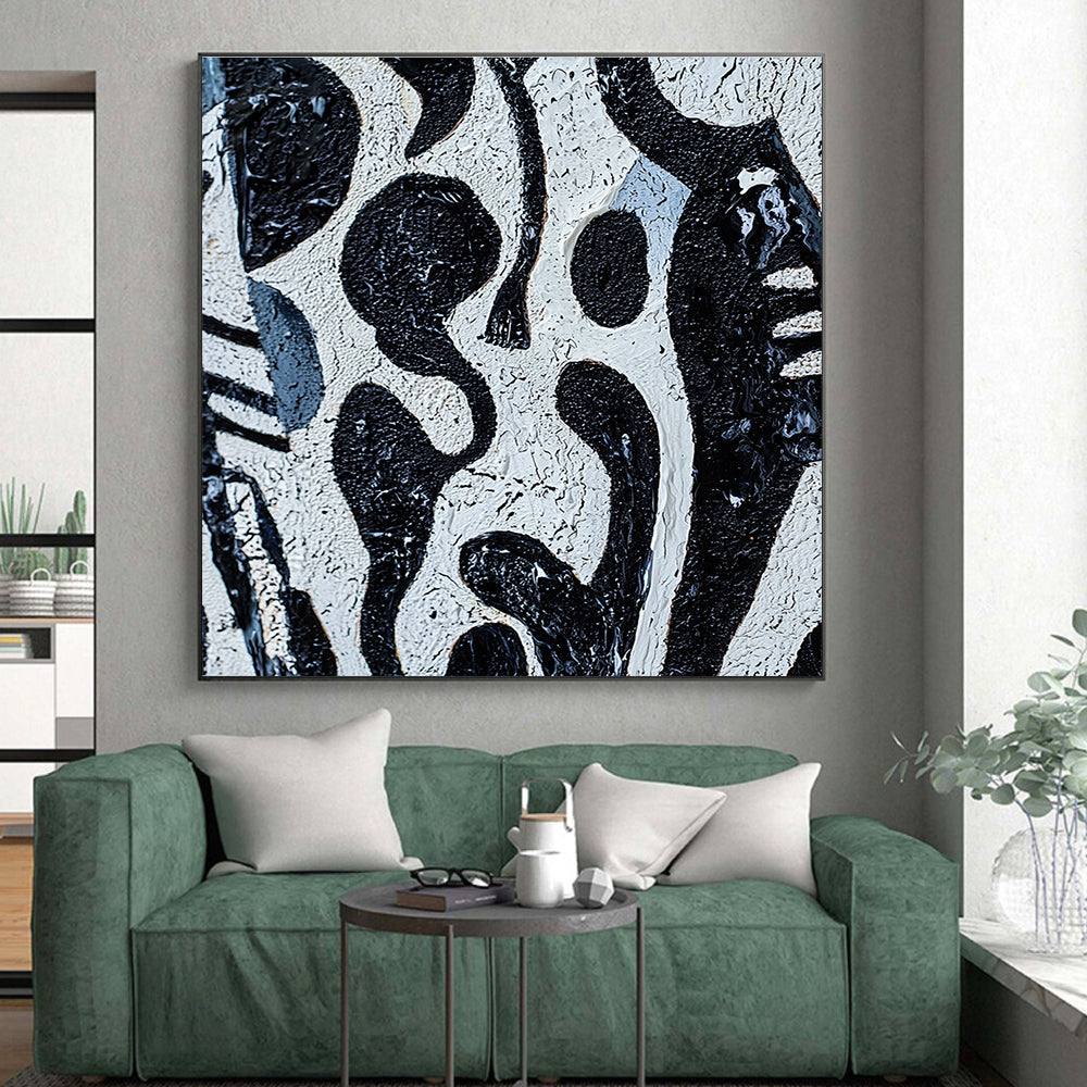 Black and White Textured Shapes Abstract Painting with Bold Contrast WINK050