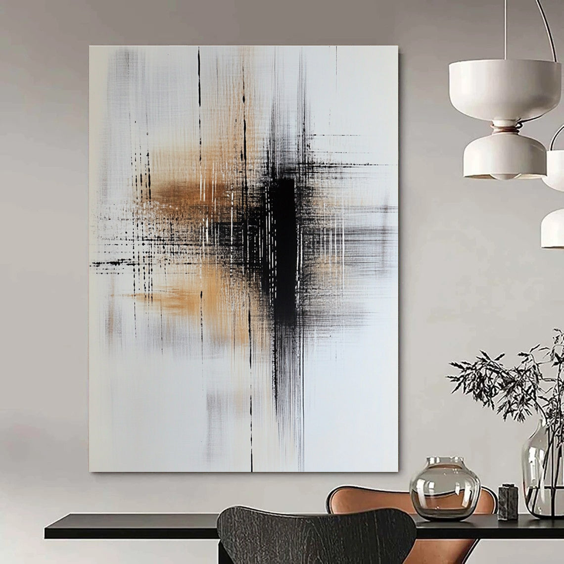 Monochrome Strokes Abstract Painting for Modern Office Spaces GAB0780
