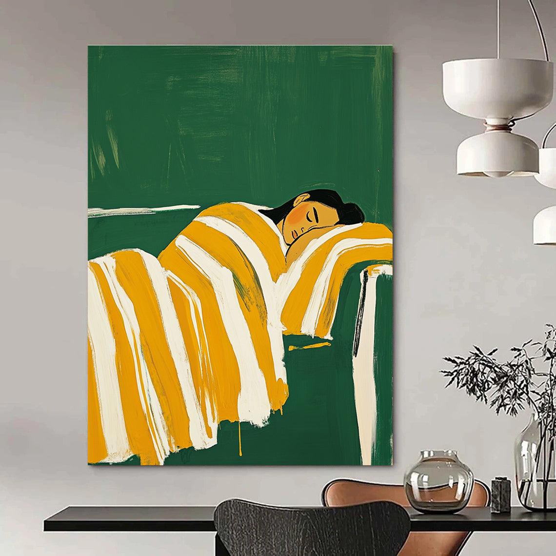 Sleeping Woman in Striped Blanket - Colorful Figurative Abstract Art GAB0426