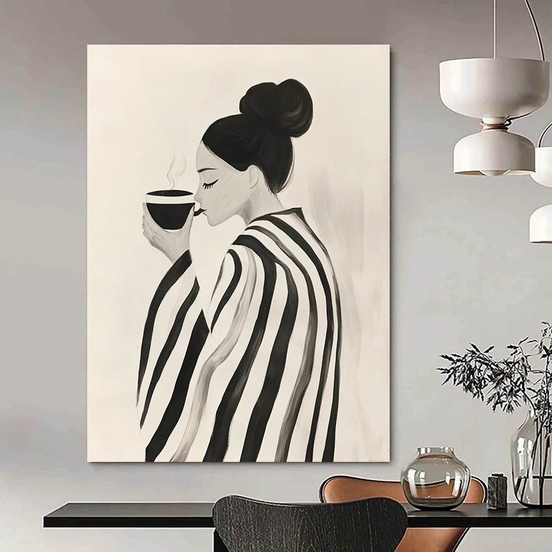 Woman with Coffee Abstract Painting for Cozy Café Corners GAB1386