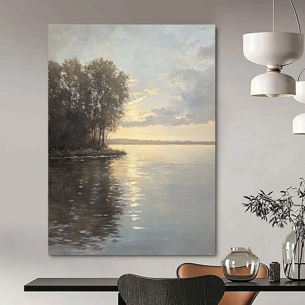 Lake at Sunset Serene Landscape Abstract Painting GAB0333