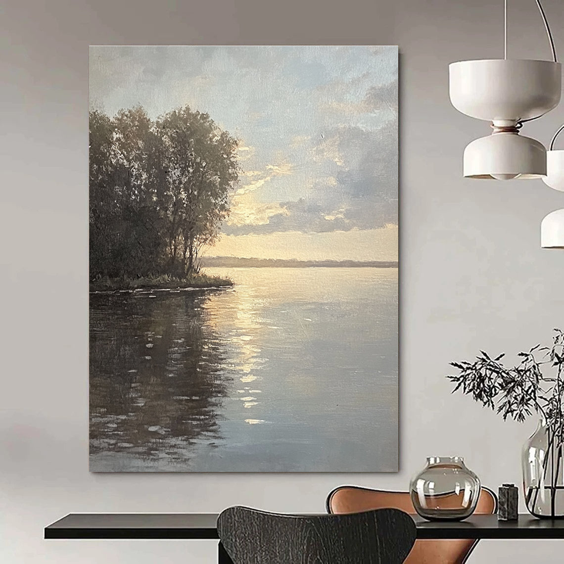 Lake at Sunset Serene Landscape Abstract Painting GAB0333