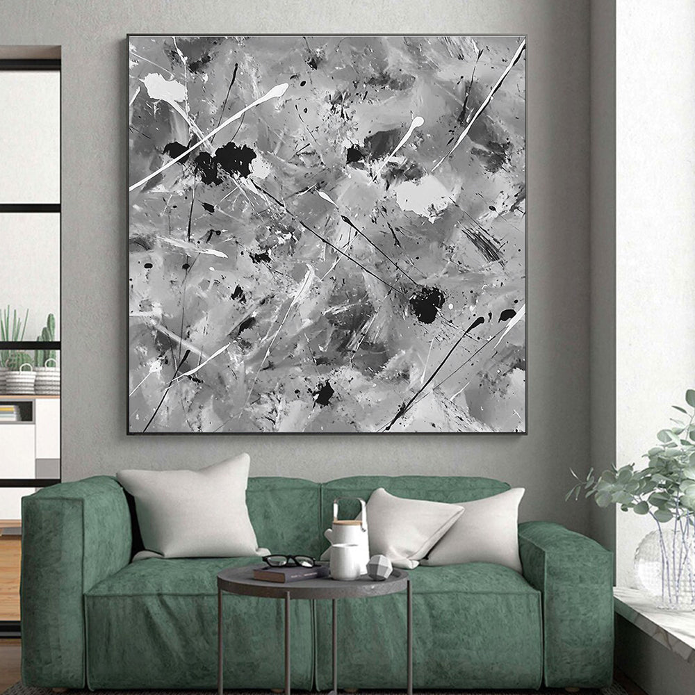 Black and White Splatter Abstract Painting with Dynamic Chaos WINK106