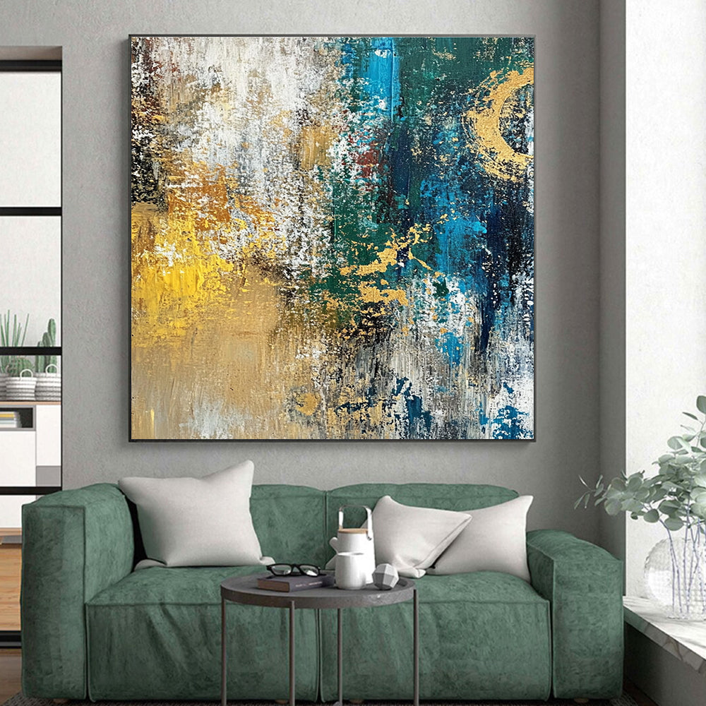 Blue Gold White Abstract Painting with Textured Elegance WINK686