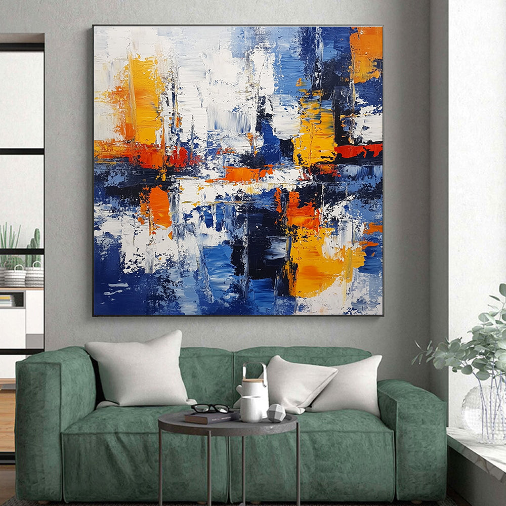 Blue Orange Abstract Cityscape Painting with Urban Rhythm WINK711