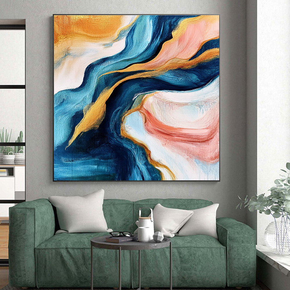 Blue Gold Pink Abstract Painting with Fluid Grace WINK464