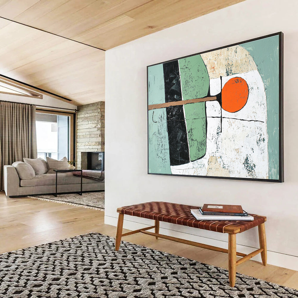 Green and Orange Geometric Shapes with Textured Background Abstract Painting ABS351