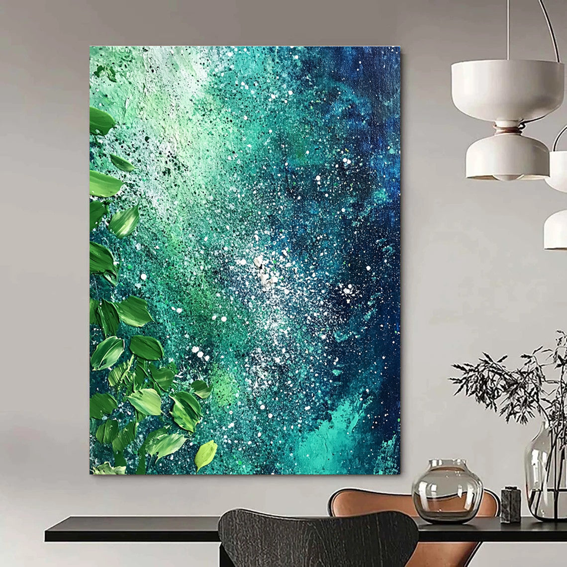 Starry Green Abstract - Cosmic Nature Abstract Painting GAB0505