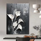 Textured White Lilies Abstract Painting for Nature - Loving Bathrooms GAB0997