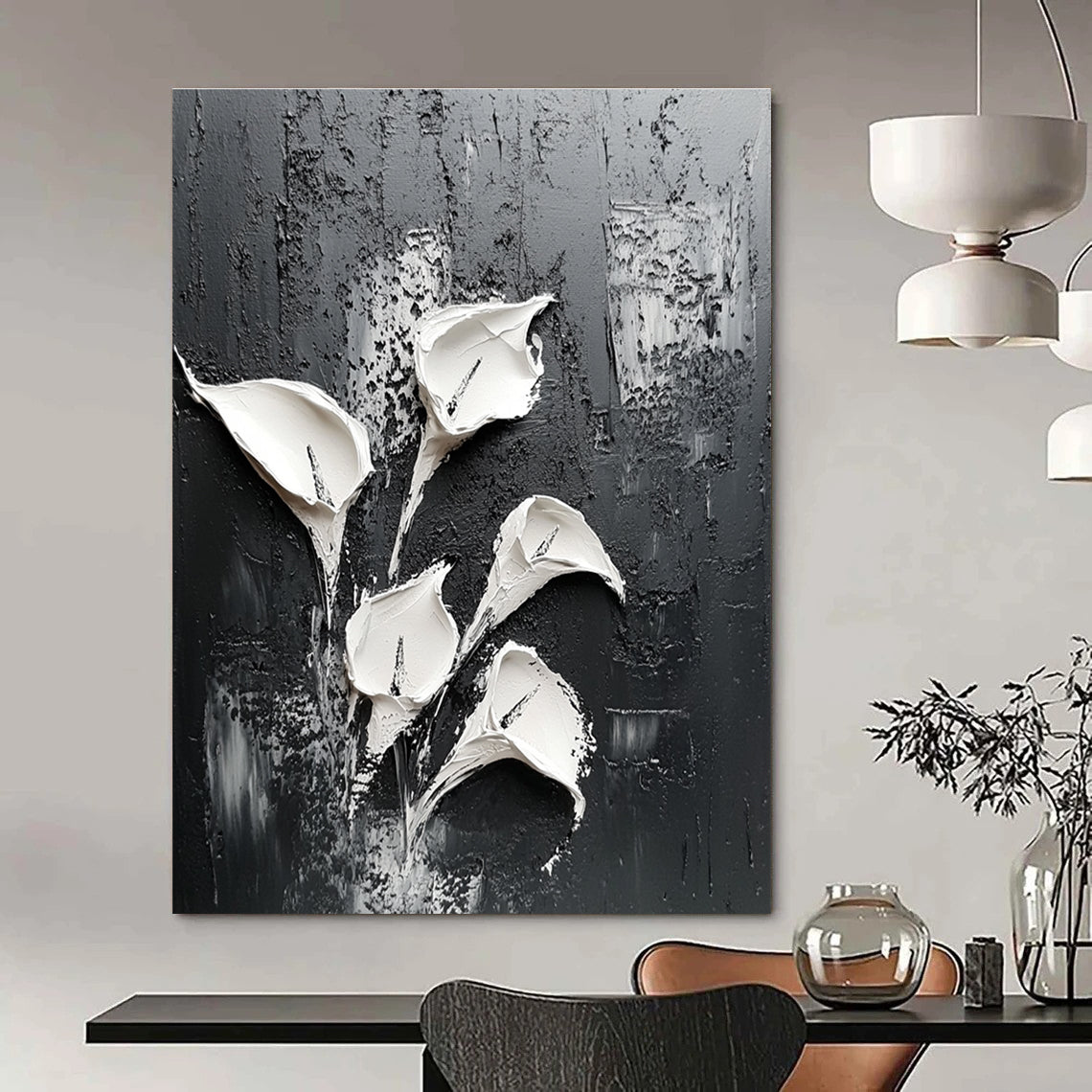 Textured White Lilies Abstract Painting for Nature - Loving Bathrooms GAB0997