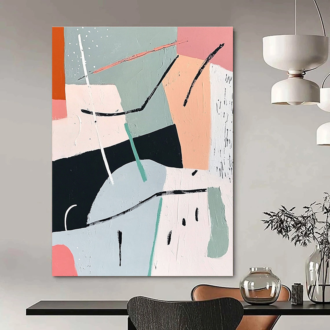 Pastel Geometric Abstract Painting for Scandinavian - Inspired Nurseries GAB1156