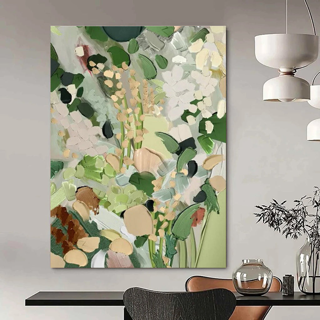 Muted Green Floral Abstract Painting for Minimalist Home Offices HENG426