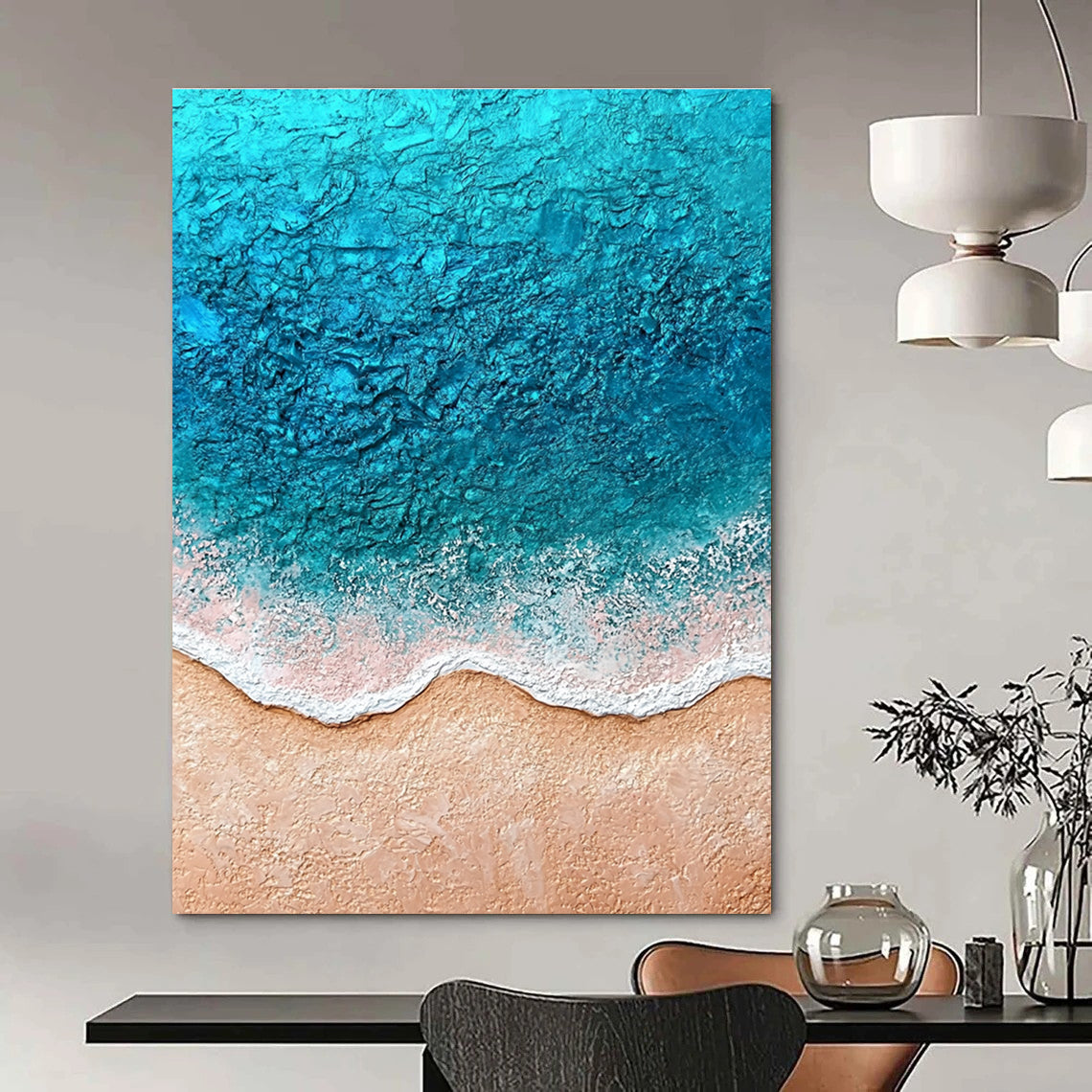 Textured Beach Scene Impressionistic Abstract Painting for Coastal Homes GAB1473