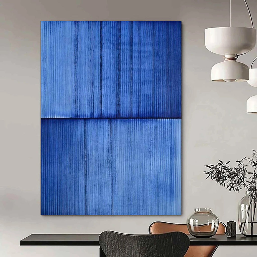 Blue Textured Minimalist Abstract Painting for Calm Interiors HENG407