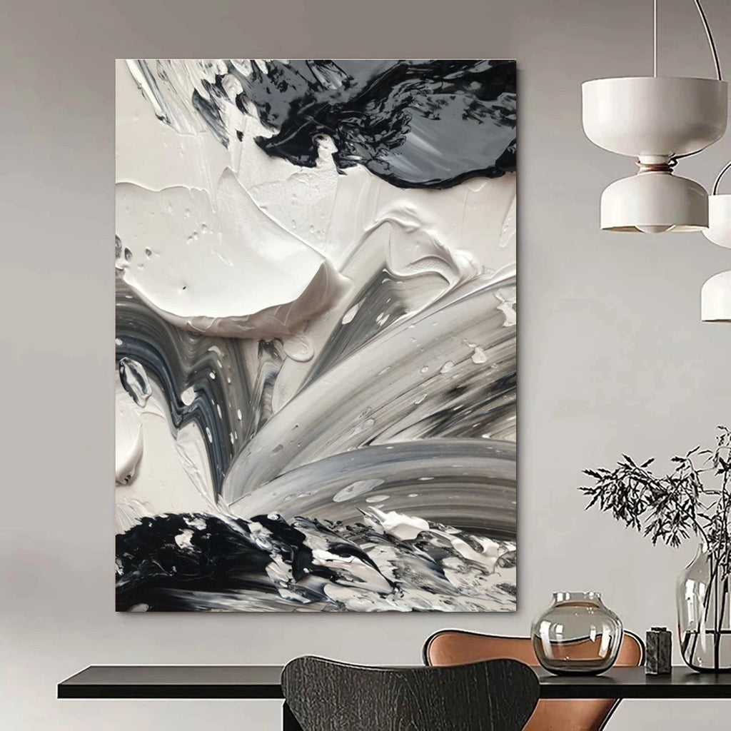 Monochrome Textured Abstraction Painting for Modern Galleries HENG440
