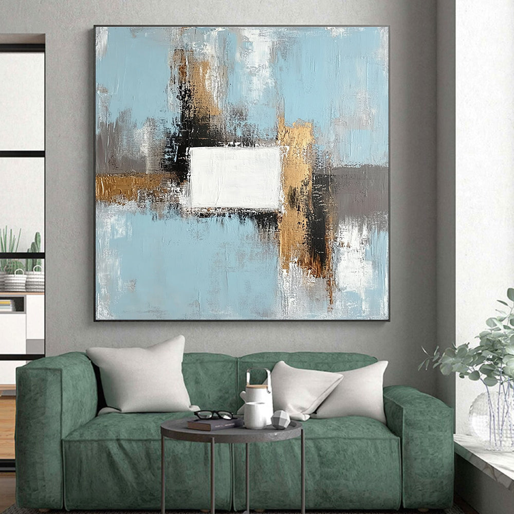 Blue Gold Gray Abstract Painting with Modern Sophistication WINK555