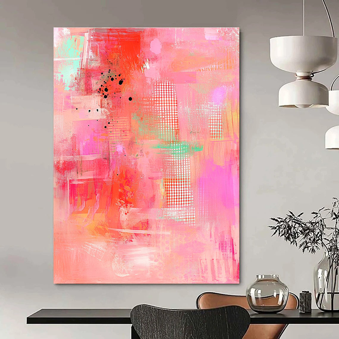 Pink Abstract with Dots Playful Abstract Painting GAB0318