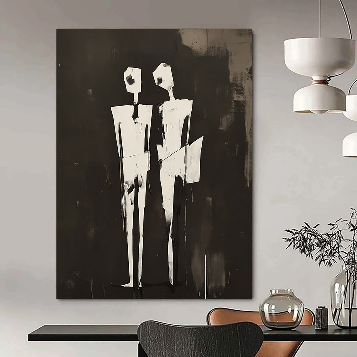 Black and White Figures Conceptual Abstract Painting GAB0296