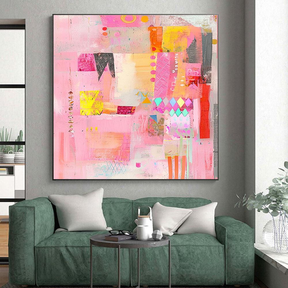Pink Collage Extravaganza Abstract Painting with Playful Abundance WINK200