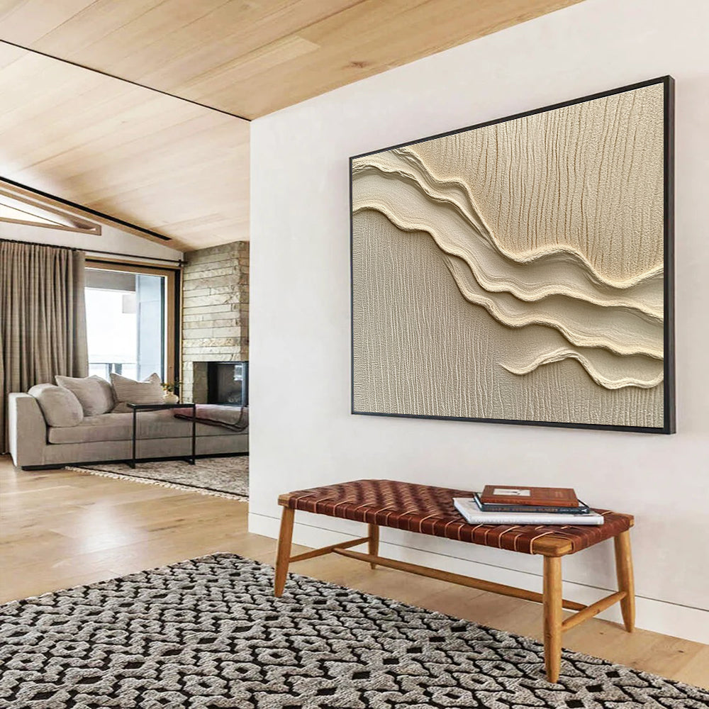 Beige Wavy Textured Art Abstract Painting with Tactile Minimalism ABS610