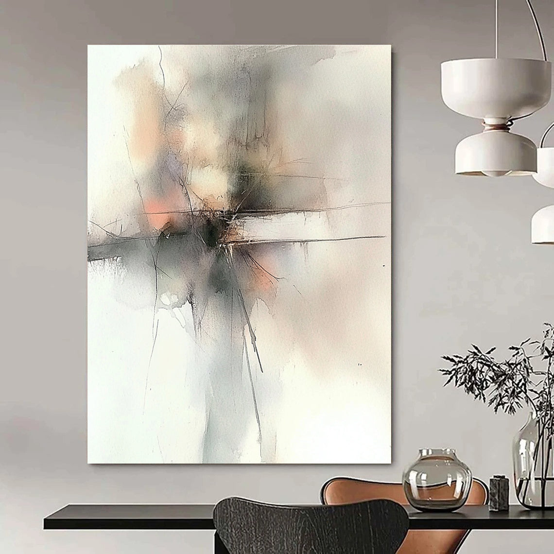 Soft Gray Abstract Painting for Minimalist Spa Waiting Rooms GAB1257