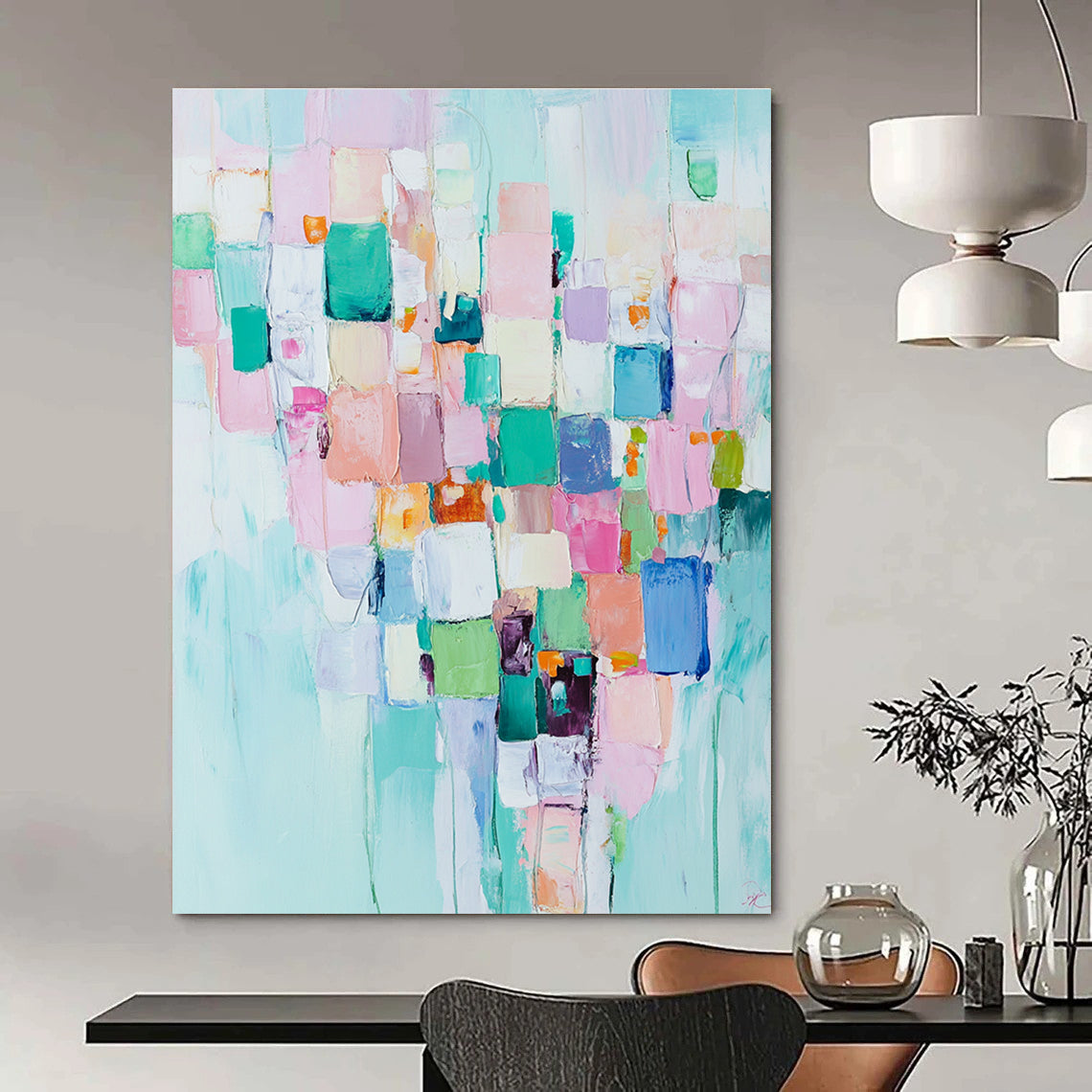 Colorful Patchwork Abstract Painting for Cheerful - Themed Cafes GAB0932