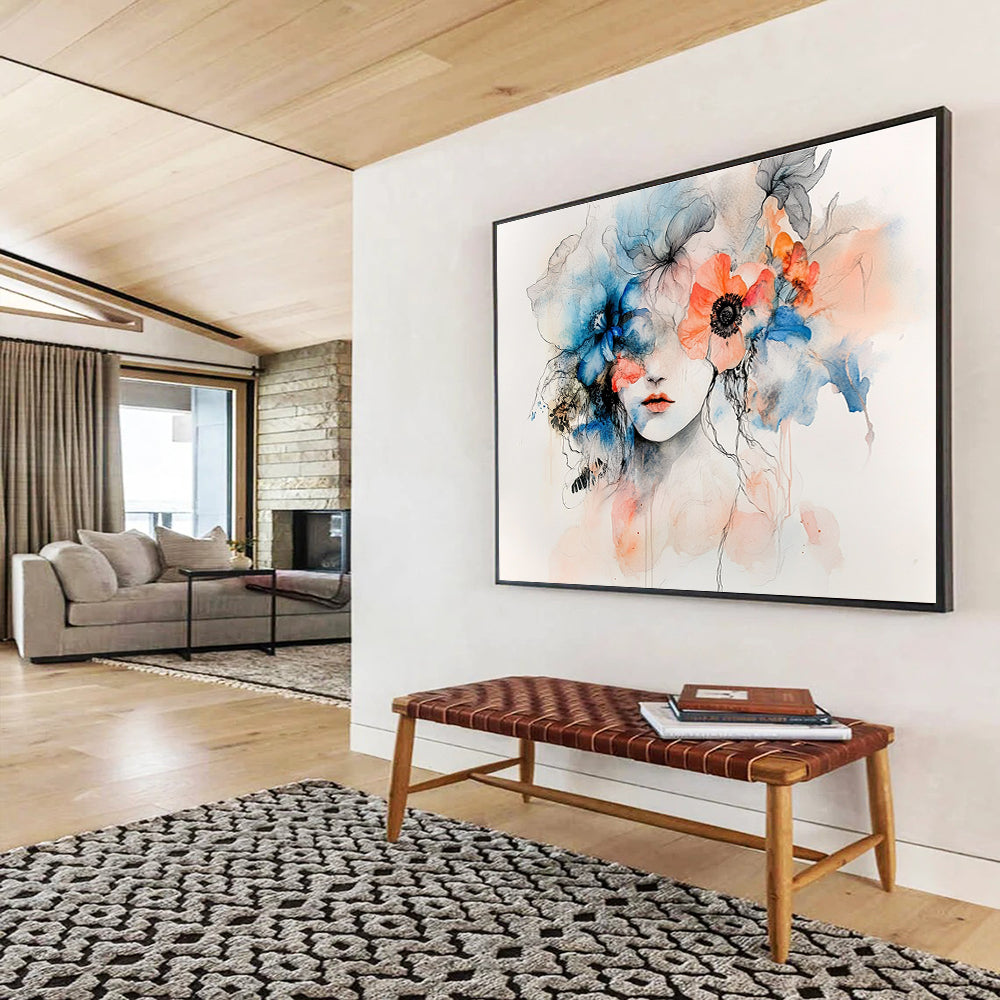 Floral Woman Portrait: Blending Beauty and Nature Abstract Painting ABS157
