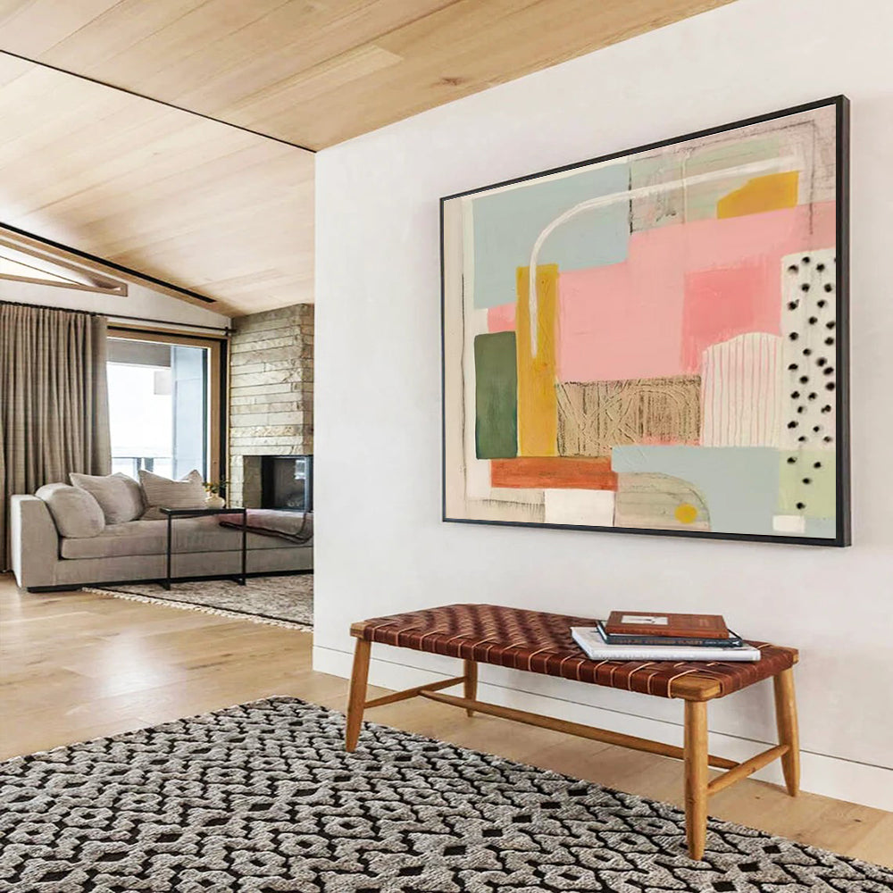 Pastel Geometric Abstract Painting for Creative Workspaces YHT204