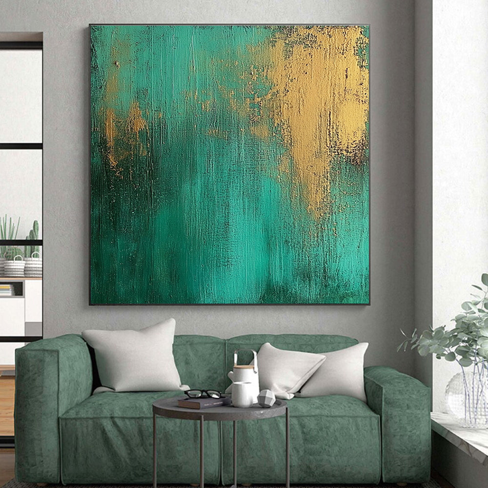 Teal Gold Textured Abstract Painting with Rich Layers WINK708
